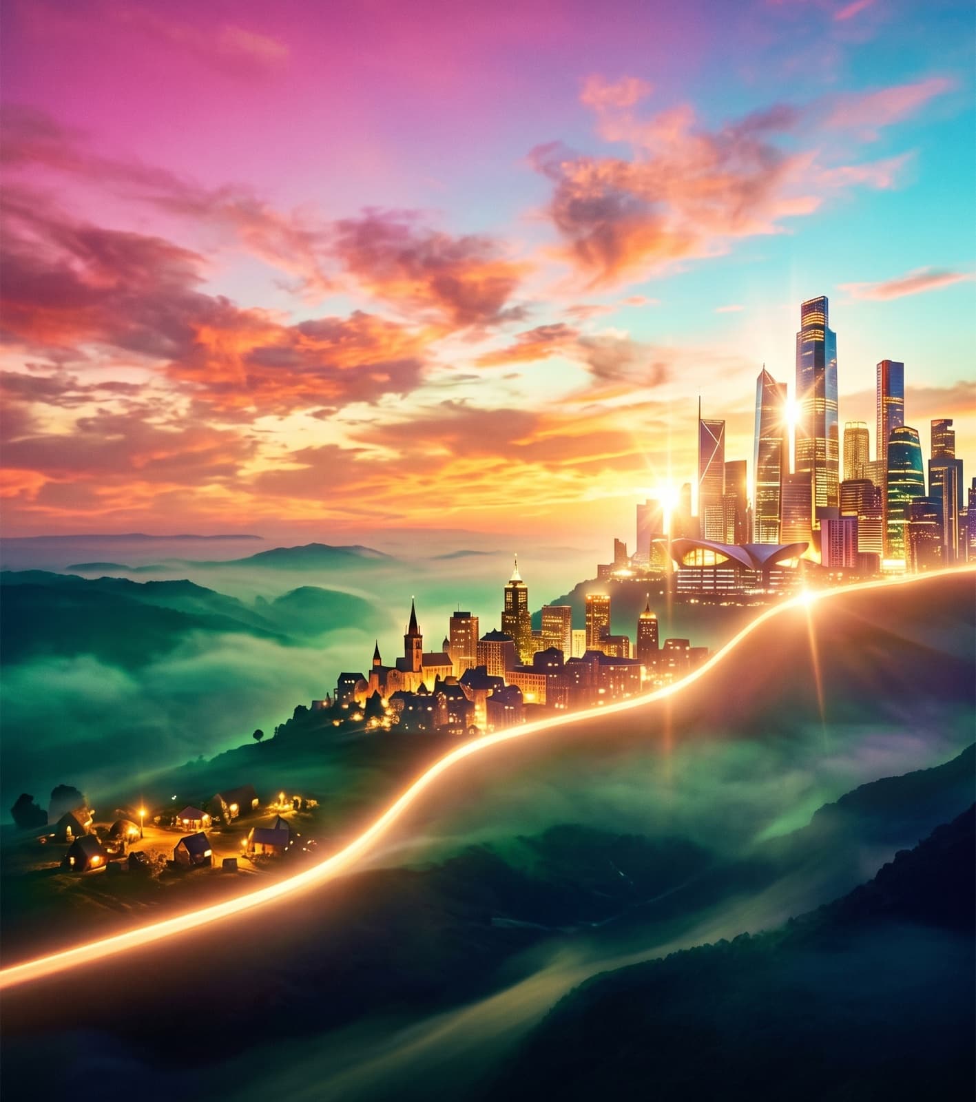 A rising ridge of light at dawn